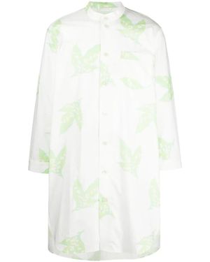 Bode Leaf-Print Band-Collar Shirt - White