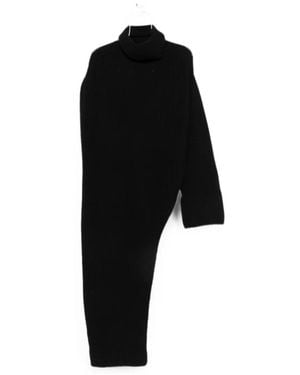 Thelatest Asymmetrical Chunky-Knit Mid Dress - Black