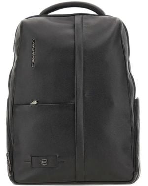Piquadro Grained Leather Backpack - Black