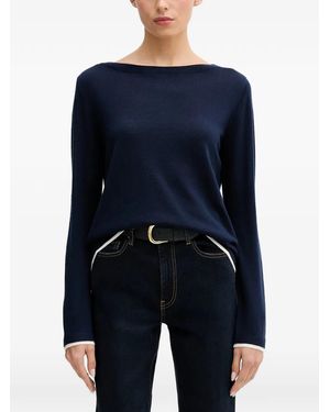 Benetton Jersey Con Ribete En Contraste Y Cuello Barco - Azul