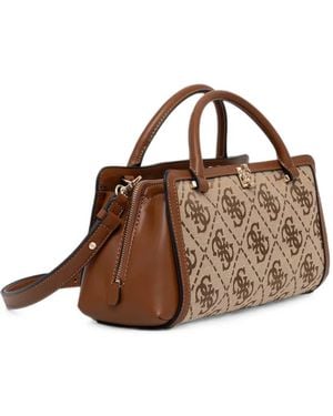 Guess Monogram-Print Logo-Plaque Shoulder Bag - Brown
