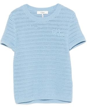 Chloé Crochet-Knit T-Shirt - Blue