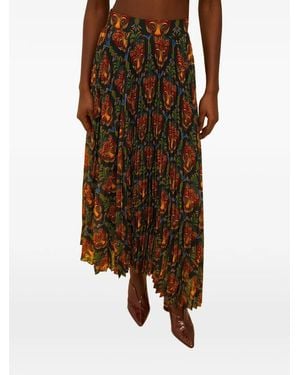 FARM Rio Pleated Print Midi Skirt - Brown
