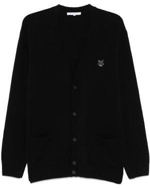 Maison Kitsuné Fox Head Patch Cardigan With Ribbed Cuffs - Black