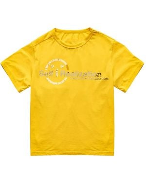Spencer Badu Graphic-Print Slit-Collar T-Shirt - Yellow