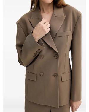 Isabelle Blanche Double-Breasted Pocket Blazer - Brown
