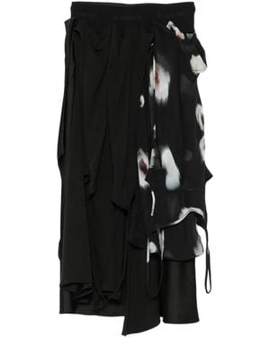 ALAINPAUL Poppy-Print Draped Midi Skirt - Black