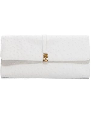 Loulou de Saison Mohini Ostrich-Effect Leather Clutch Bag - White