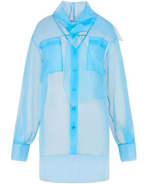 Giorgio Armani Sheer V-Neck Silk Top - Blue