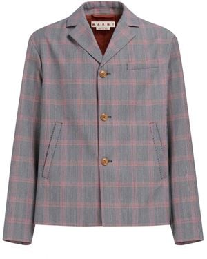 Marni Checked Single-Breasted Blazer - Grey