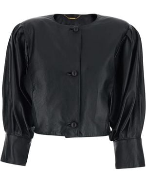 Chloé Cropped Leather Jacket - Black