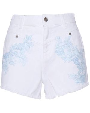 Ermanno Scervino Shorts Met Geborduurde Bloemen En Franje - Blauw