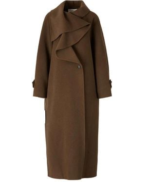 STAUD High-Collar Long Coat - Brown