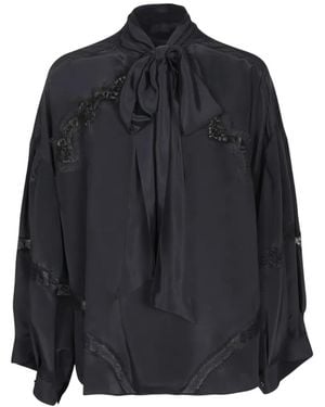 ERMANNO FIRENZE Lace-Trim Pussy-Bow Blouse - Blue