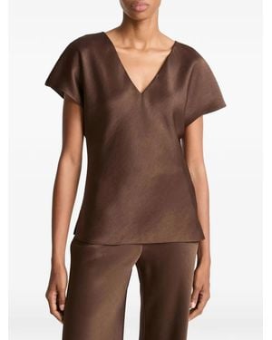 Vince Cap-Sleeve V-Neck Blouse - Brown