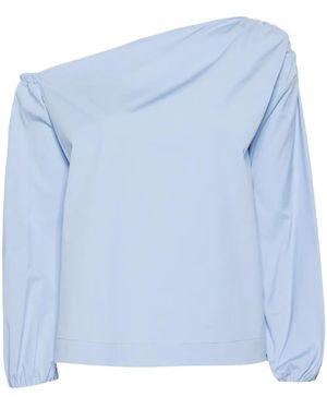 Semicouture Asymmetric-Neck Cotton Blouse - Blue
