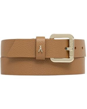 Patrizia Pepe Logo-Plaque Pebbled-Leather Belt - Brown