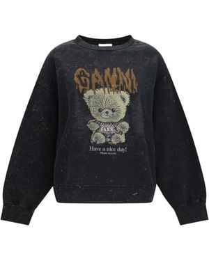 Ganni Isoli Teddy-Print Cotton Sweatshirt - Black