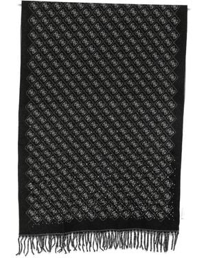 Guess Monogram-Print Rhinestone-Embellished Scarf - Black