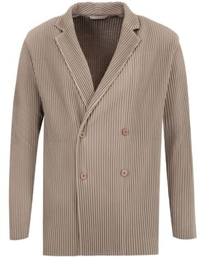 Issey Miyake Pleated Double-Breasted Blazer - Brown