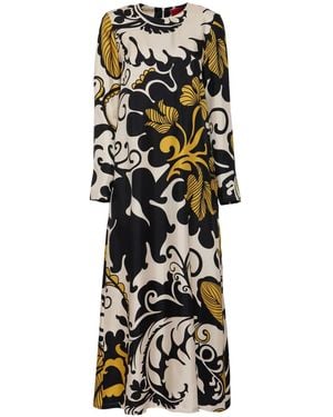 La DoubleJ Graphic-Print Silk Midi Dress - Black