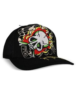 Ed Hardy Embroidered Skull-Motif Cap - Black