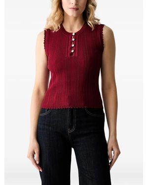 Guess Cable-Knit Scalloped-Edge Top - Red