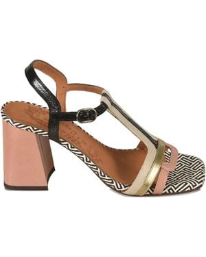 Chie Mihara Block-Heel Geometric-Pattern Sandals - Natural