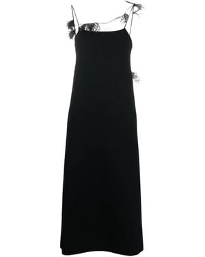 Jil Sander Feather-Trim Slip Dress - Black