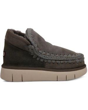 Mou Eskimo Bounce Crochet-Trim Ankle Boots - Black