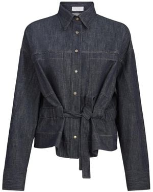Brunello Cucinelli Cotton Denim-Effect Twill Cropped Shirt - Blue