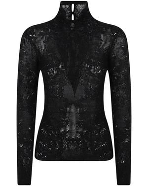 Gabriela Hearst Waite Lace-Knit High-Neck Top - Black