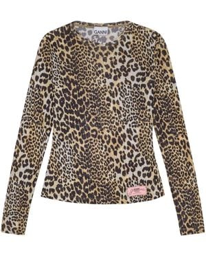 Ganni Leopard Print Top - Brown