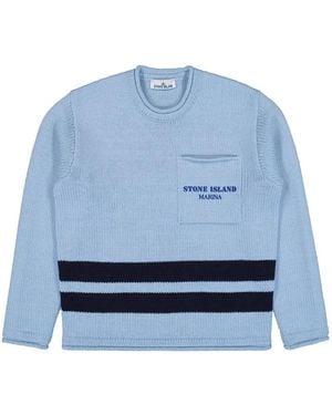 Stone Island Crew-neck stripe-detail sweater - Blau