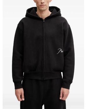 Rhude Logo-Embroidered Zip-Up Hoodie - Black