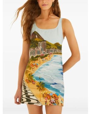 FARM Rio Copacabana-Print Mini Dress - Blue