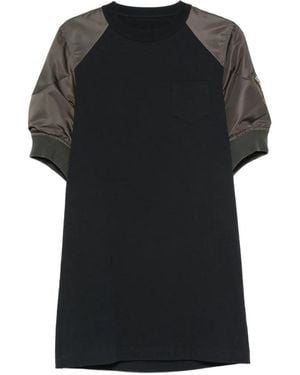 Sacai Panelled Puff-Sleeve Mini T-Shirt Dress - Black