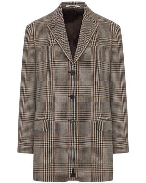 Tagliatore Check-Pattern Single-Breasted Blazer - Brown