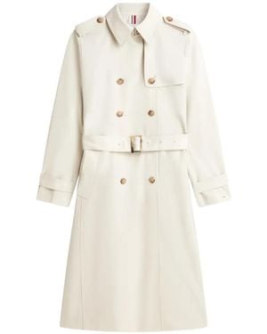 Tommy Hilfiger Double-Breasted Belted Cotton Trench Coat - White