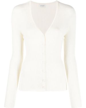 Lanvin Gerippter Cardigan Mit V-Ausschnitt - Weiß