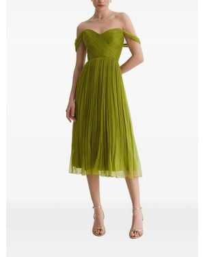 Framboise Canneline Off-Shoulder Pleated Midi Dress - Green