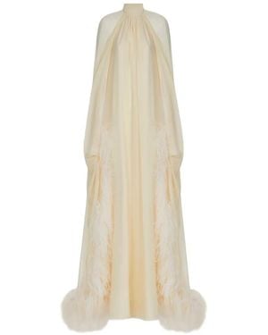 Taller Marmo Eterea Feather-Trim Gown - White