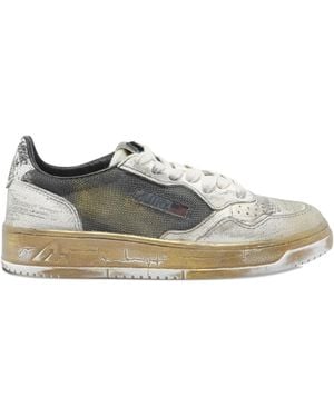 Autry Snakeskin-Panelled Leather Trainers - Grey