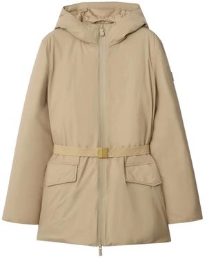 Burberry Belted Hooded Coat - Natural