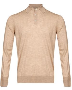 Lardini Long-Sleeve Knitted Polo Shirt - Natural