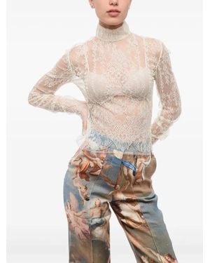 Balmain Spitzentop Mit Rollkragen - Weiß