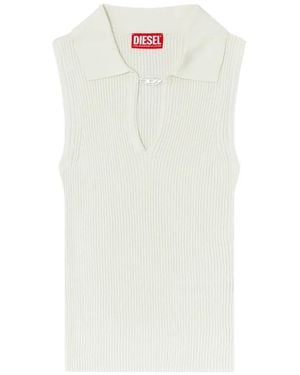 DIESEL Sleeveless Rib-Knit Polo Top - White