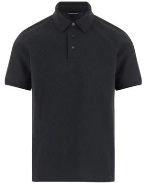 Emporio Armani Chevron-Patterned Cotton Polo Shirt - Black