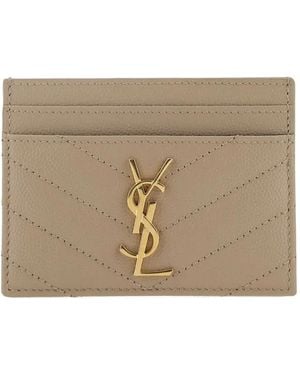 Saint Laurent Cassandre Matelassé Leather Cardholder - Natural