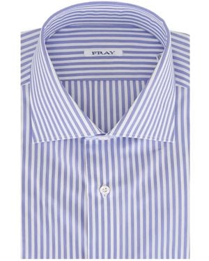 Fray Striped-Pattern Shirt - Blue